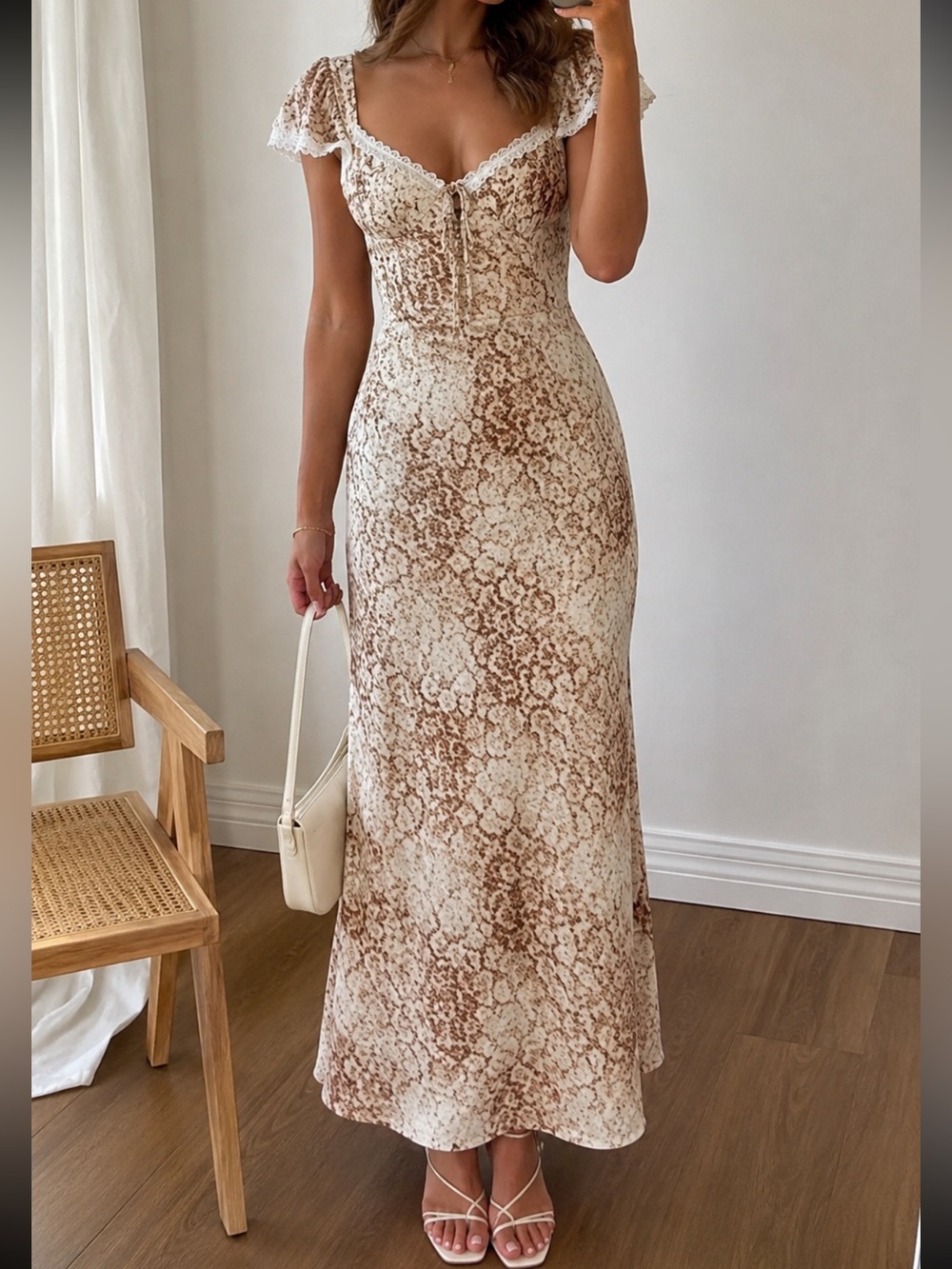 WAYF Melisa lace trim maxi dress size L